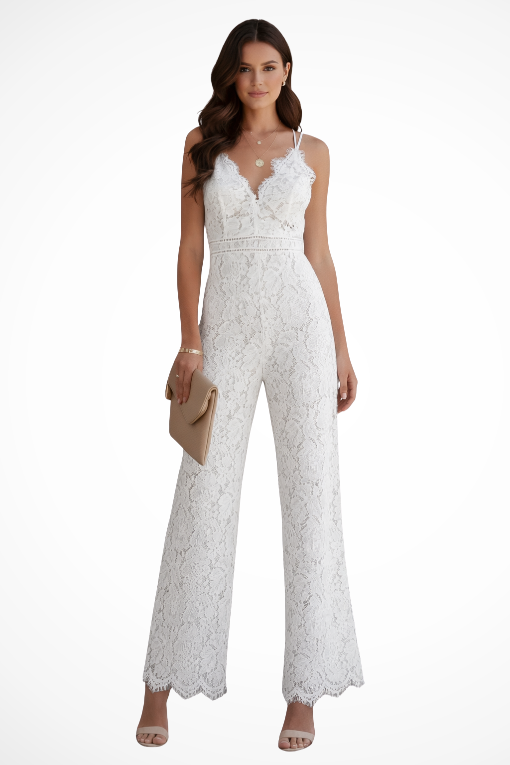 Éloria | Lace V-Neck Strappy Wide-Leg Jumpsuit