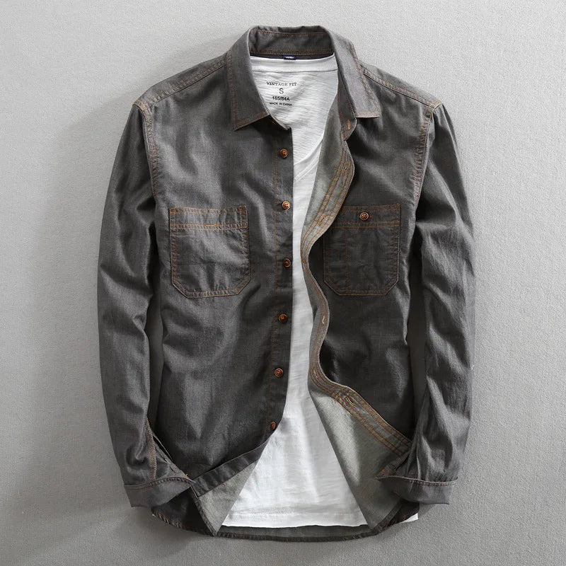 Nicolas Vintage Style Shirt with Dual Chest Pockets and Contrast Stitching