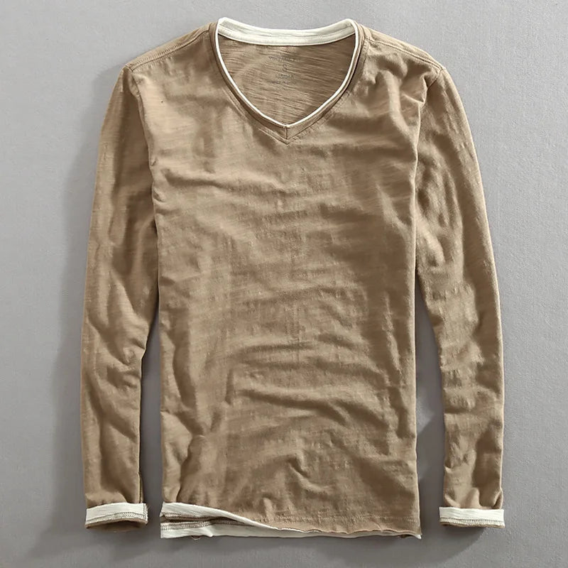 Nightfall V-Neck Shirt with White Trim – Comfortable Casual Tee