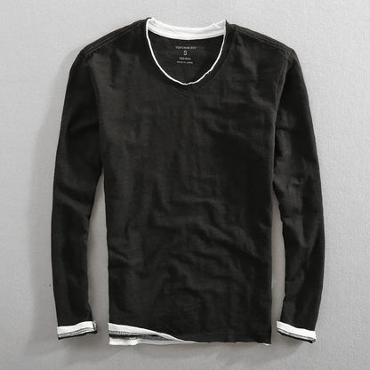 Nightfall V-Neck Shirt with White Trim – Comfortable Casual Tee
