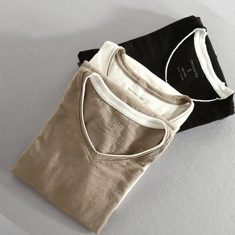 Nightfall V-Neck Shirt with White Trim – Comfortable Casual Tee