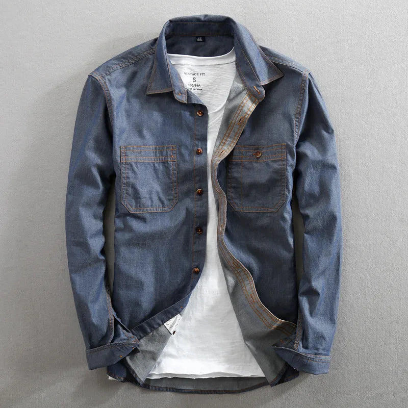 Nicolas Vintage Style Shirt with Dual Chest Pockets and Contrast Stitching