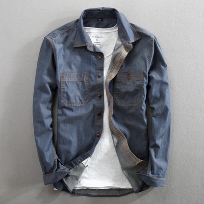 Nicolas Vintage Style Shirt with Dual Chest Pockets and Contrast Stitching