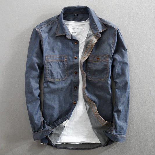 Nicolas Vintage Style Shirt with Dual Chest Pockets and Contrast Stitching