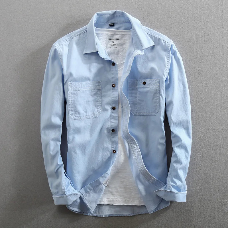 Nicolas Vintage Style Shirt with Dual Chest Pockets and Contrast Stitching