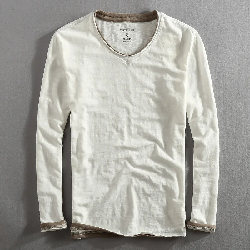 Nightfall V-Neck Shirt with White Trim – Comfortable Casual Tee