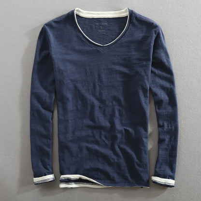 Nightfall V-Neck Shirt with White Trim – Comfortable Casual Tee