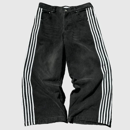 Unisex Y2K Wide Leg Jeans with Embroidered Cross Design - Comfortable Baggy Fit, Available in Sizes S to 3XL