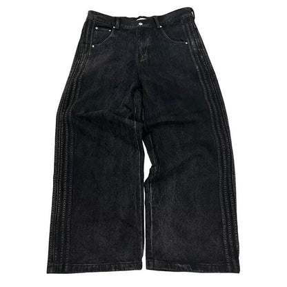 Jean large unisexe Y2K avec broderie croix - Coupe ample confortable, disponible en tailles S à 3XL