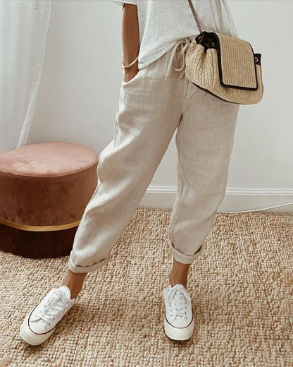Pantalon en lin respirant à coupe décontractée pour femmes – Léger et parfait pour un usage quotidien