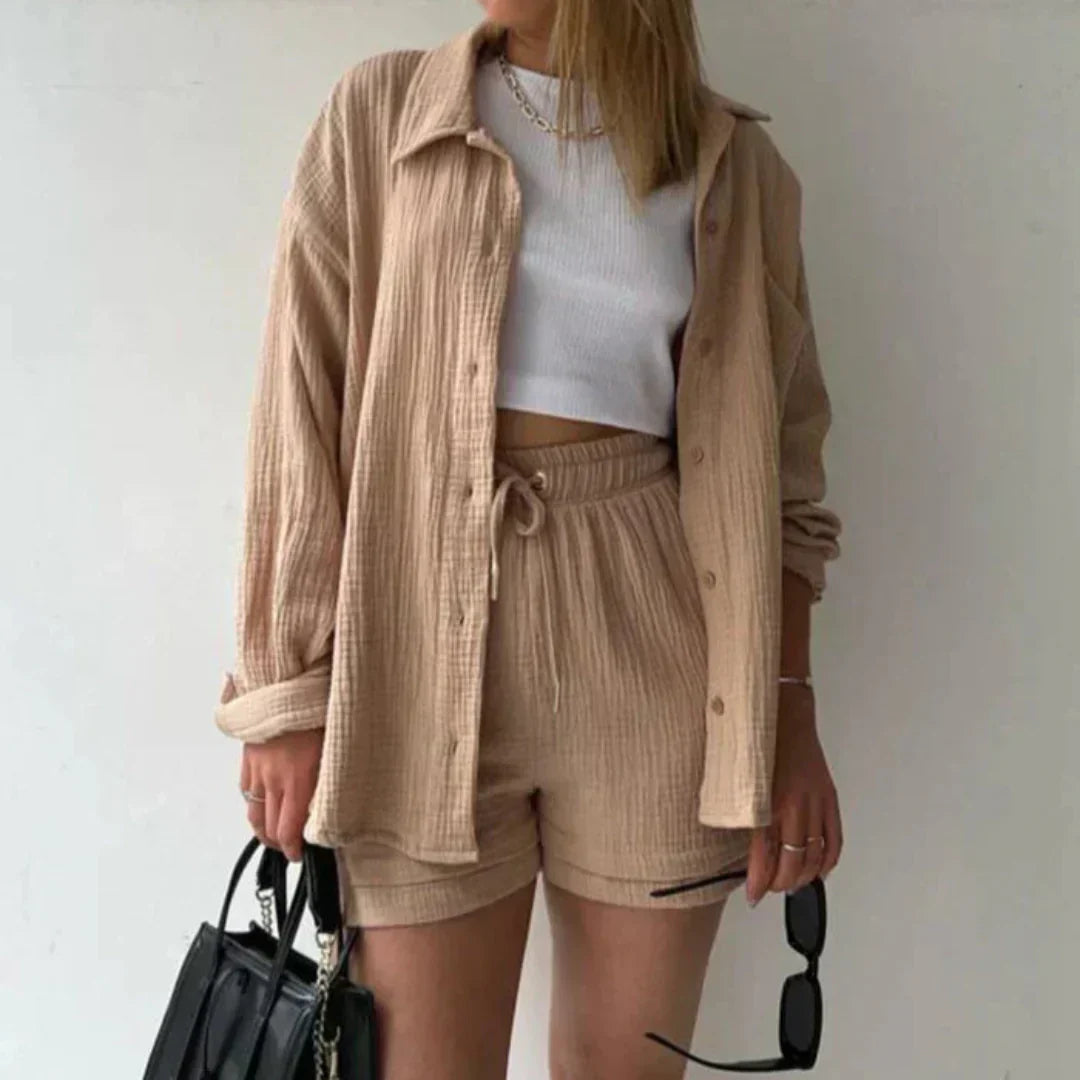 Adelie Stylish Relaxed Fit Button-Up Set for Everyday Comfort