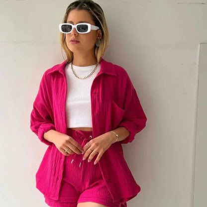 Adelie Stylish Relaxed Fit Button-Up Set for Everyday Comfort