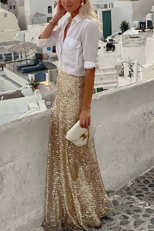 Elegant Women's Sequin Maxi Skirt – Flowy Design & Comfortable Fabric for Special Occasions