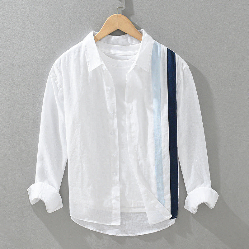NEVO Gossamer Linen Shirt with Vertical Pattern