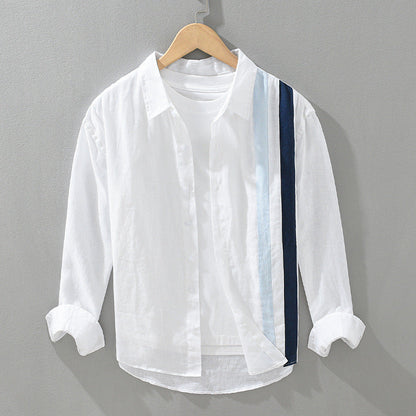 NEVO Gossamer Linen Shirt with Vertical Pattern