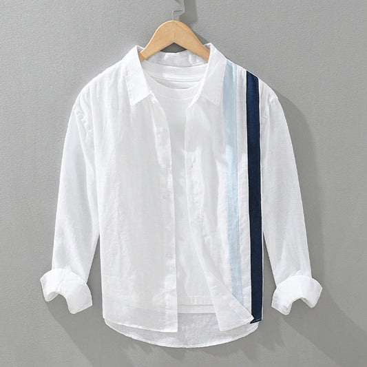 NEVO Gossamer Linen Shirt with Vertical Pattern