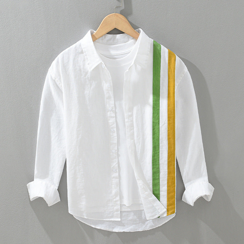 NEVO Gossamer Linen Shirt with Vertical Pattern