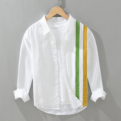 NEVO Gossamer Linen Shirt with Vertical Pattern