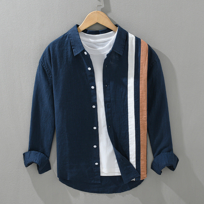 NEVO Gossamer Linen Shirt with Vertical Pattern