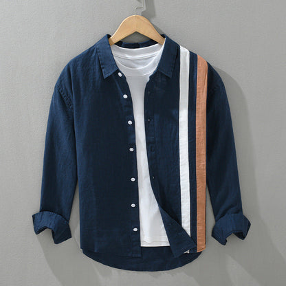 NEVO Gossamer Linen Shirt with Vertical Pattern