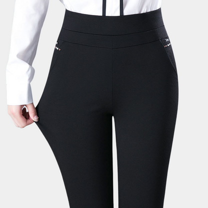 Pantalon stretch noir taille haute pour femmes - Confortable et polyvalent pour bureau ou tenue décontractée, tailles M-4XL