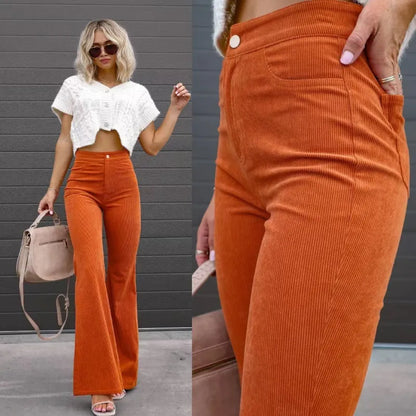 Elegant High-Waist Flared Pants for Women - Versatile Wide Leg Trousers for Casual and Formal Wear, Available in Various Colors