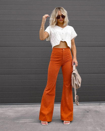 Elegant High-Waist Flared Pants for Women - Versatile Wide Leg Trousers for Casual and Formal Wear, Available in Various Colors