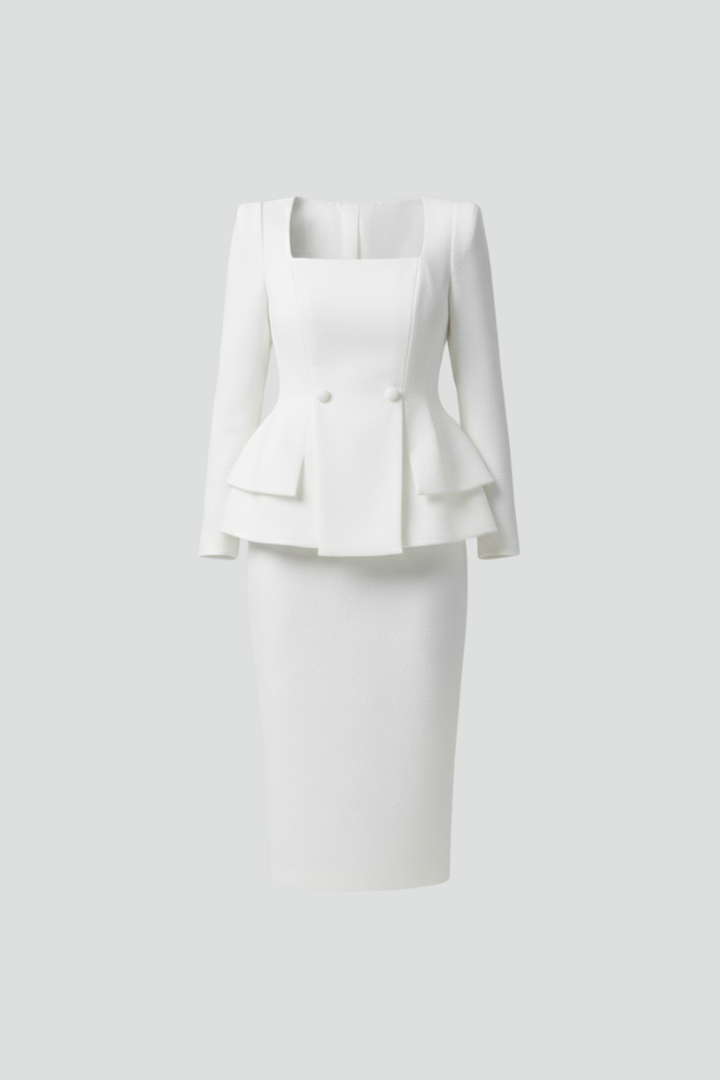 Kylie | Tailleur blazer et jupe à col carré pour femmes