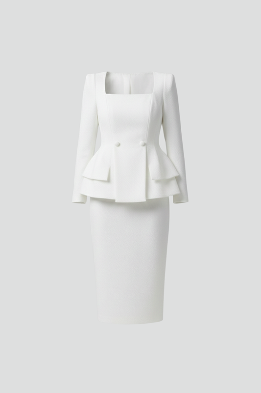 Kylie | Blazer og nederdel med firkantet hals til kvinder