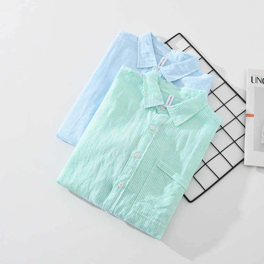 Noam Linen Shirt with Textured Stripes for Versatile Style