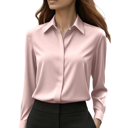 Elegant Silk Blouse with Classic Collar and Button Details, Timeless Style for Women