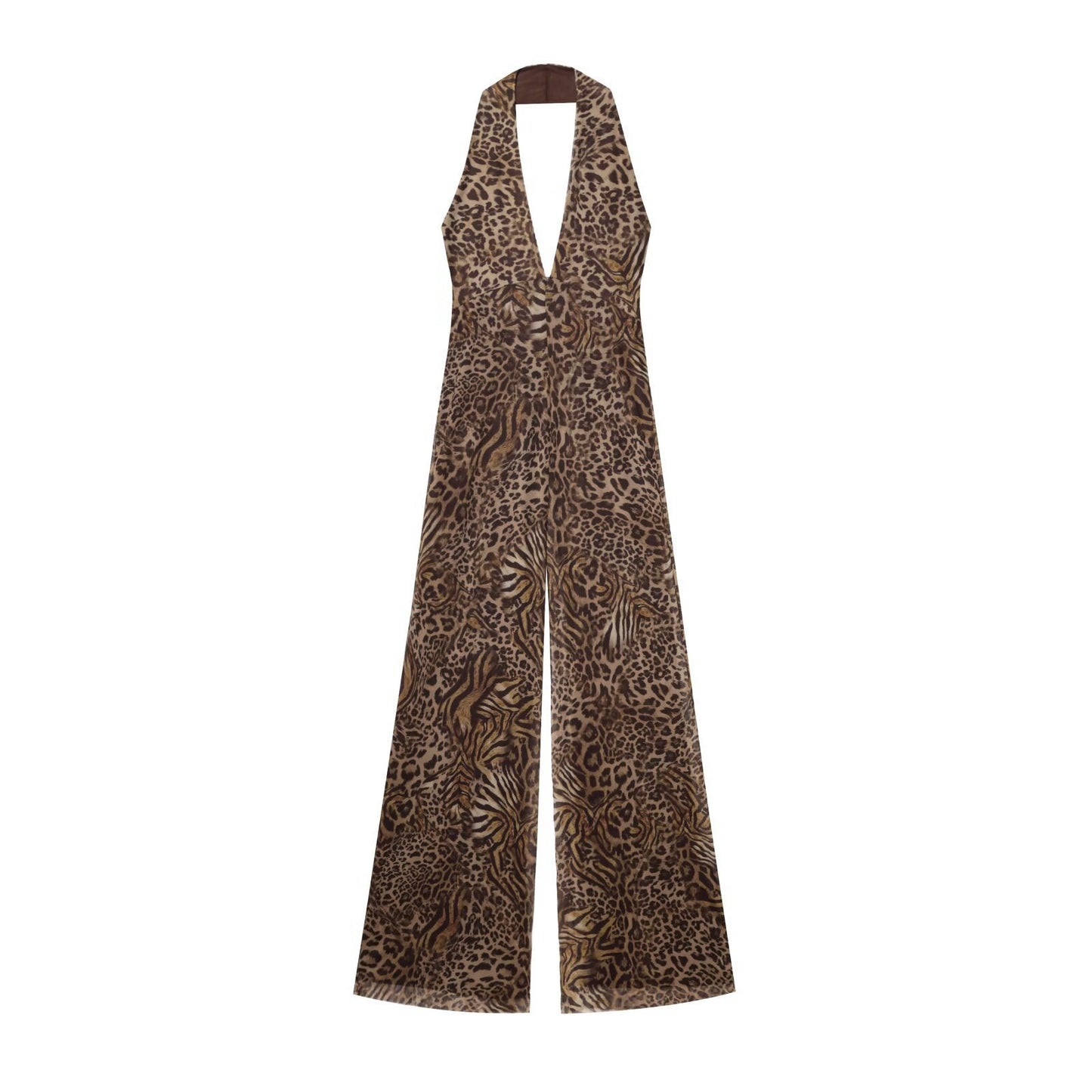 Combinaison à jambes larges et col halter imprimé léopard