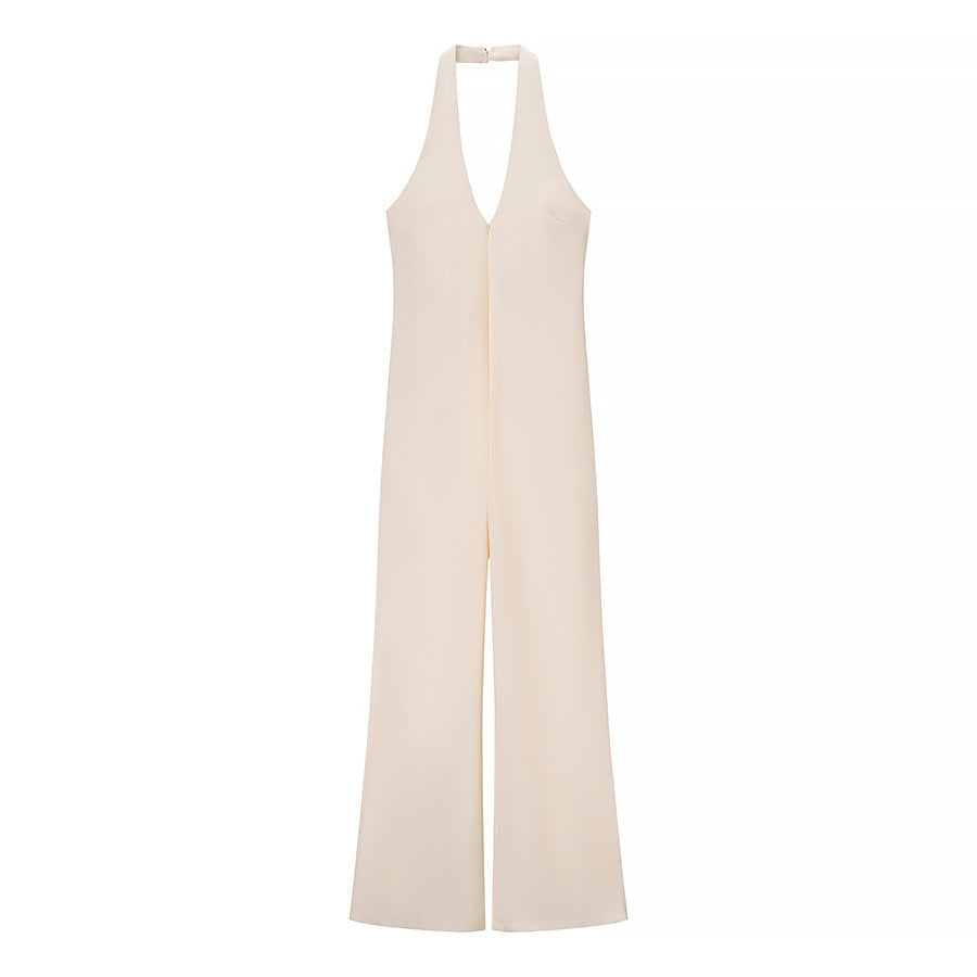 Combinaison chic à col halter et jambes larges au design minimaliste