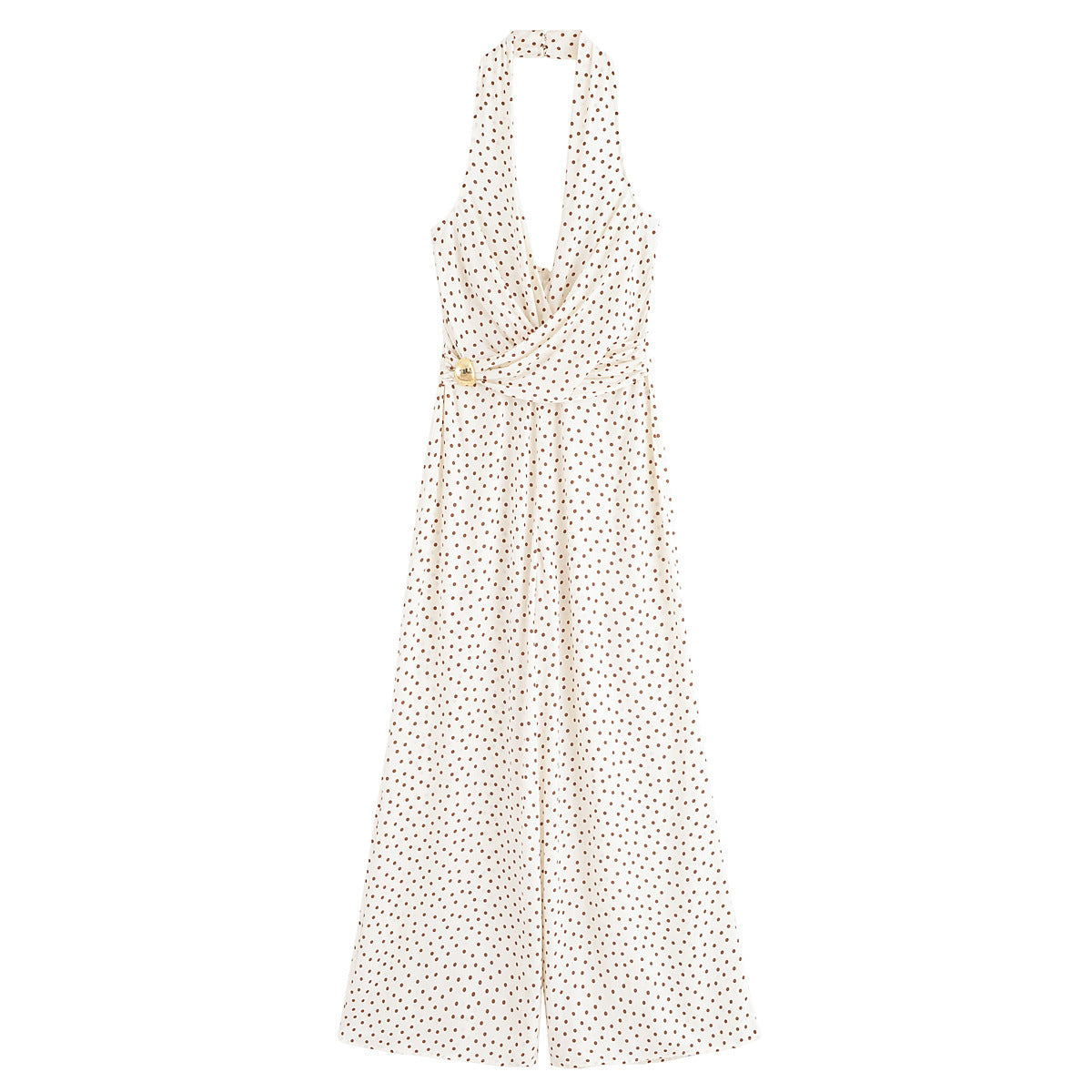 Combinaison chic à col halter à pois et jambes larges pour femmes
