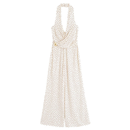 Combinaison chic à col halter à pois et jambes larges pour femmes