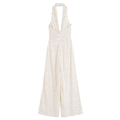 Combinaison chic à col halter à pois et jambes larges pour femmes