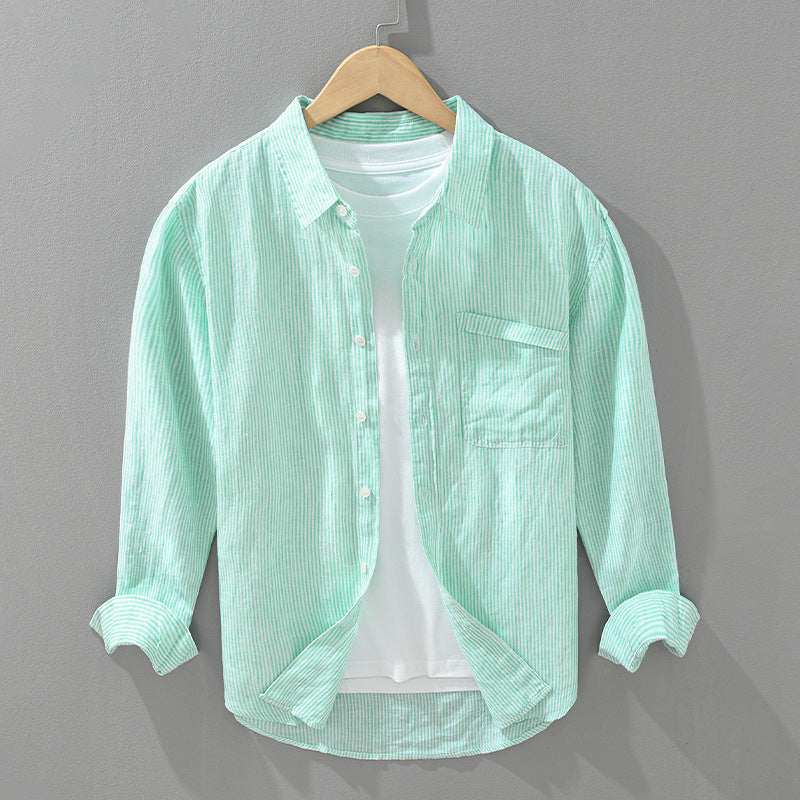 Noam Linen Shirt with Textured Stripes for Versatile Style