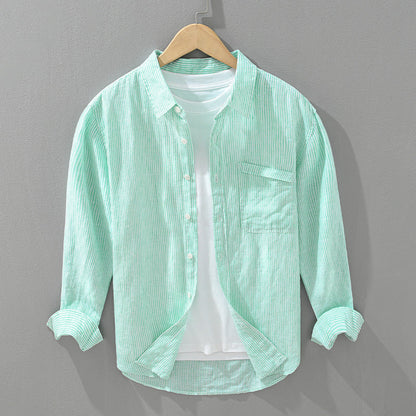 Noam Linen Shirt with Textured Stripes for Versatile Style