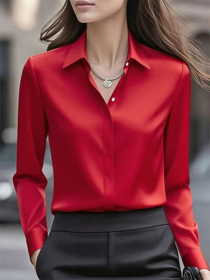 Elegant Silk Blouse with Classic Collar and Button Details, Timeless Style for Women