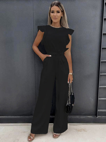 Combinaison chic à manches à volants avec ceinture