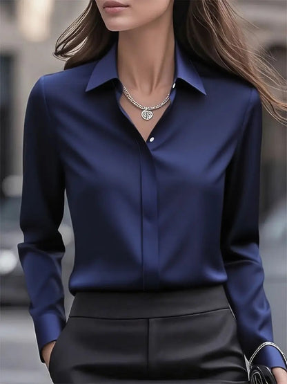 Elegant Silk Blouse with Classic Collar and Button Details, Timeless Style for Women
