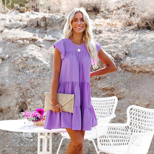 Women’s Tiered Ruffle Mini Dress – Flowy Summer Casual Dress with Pockets