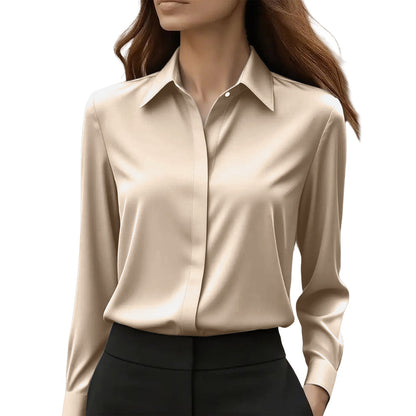 Elegant Silk Blouse with Classic Collar and Button Details, Timeless Style for Women