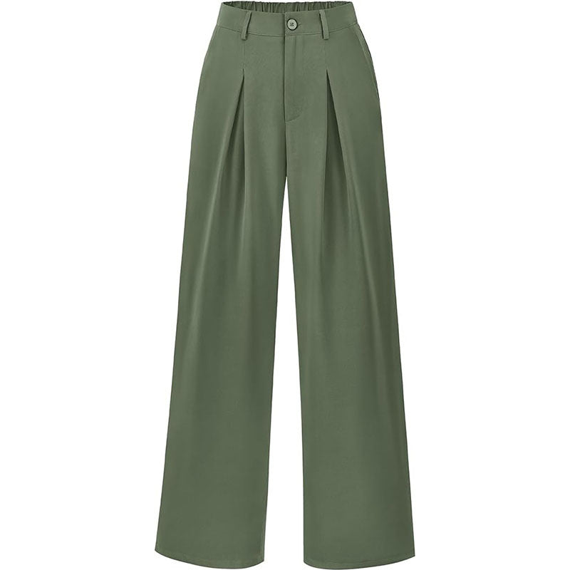 Pantalon plissé taille haute à jambes larges, chic et décontracté