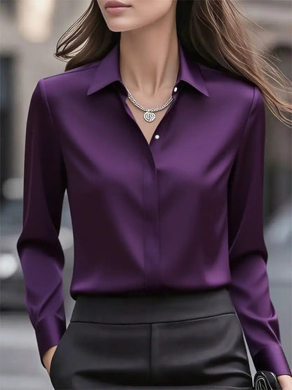 Elegant Silk Blouse with Classic Collar and Button Details, Timeless Style for Women
