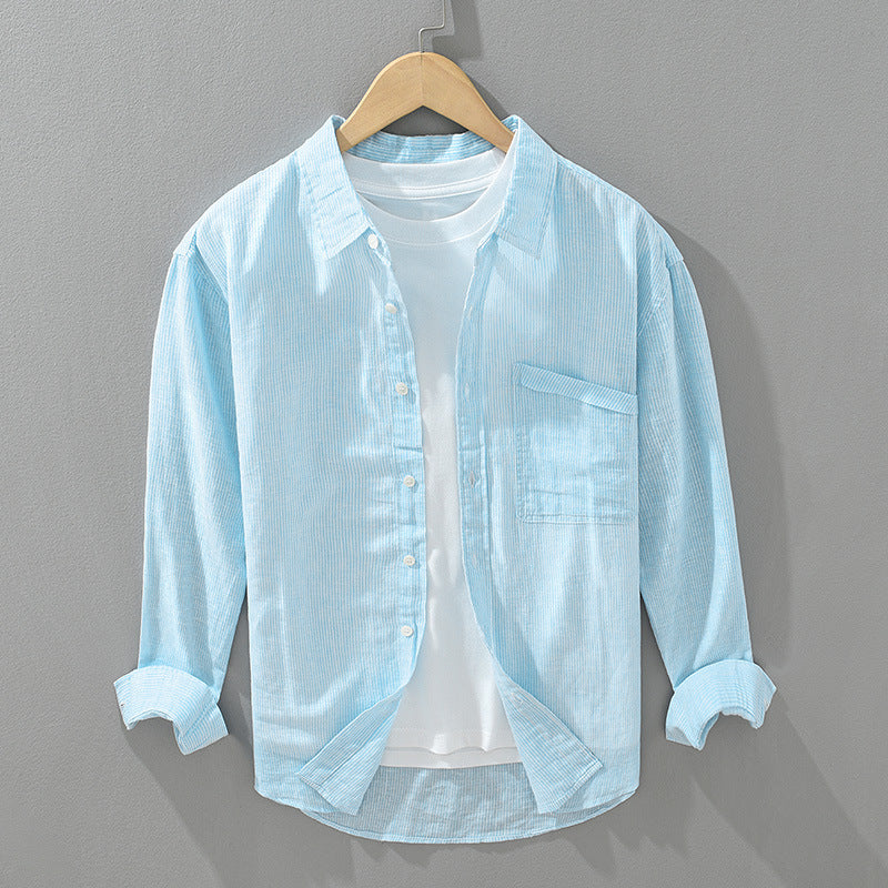Noam Linen Shirt with Textured Stripes for Versatile Style