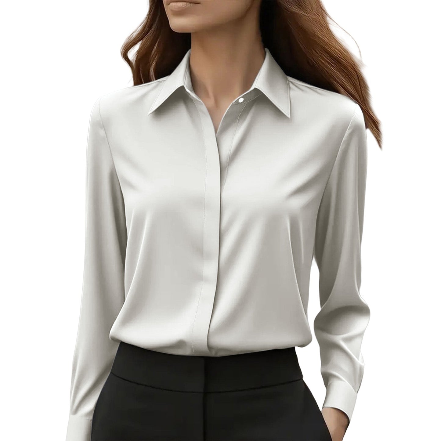 Elegant Silk Blouse with Classic Collar and Button Details, Timeless Style for Women