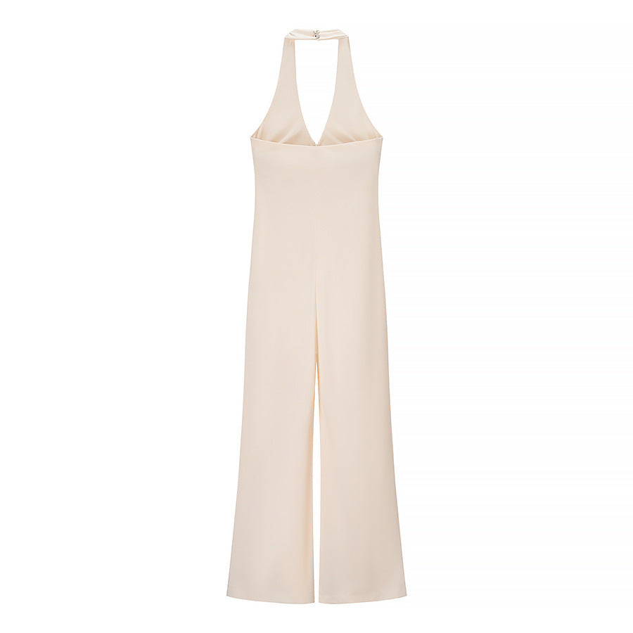 Combinaison chic à col halter et jambes larges au design minimaliste