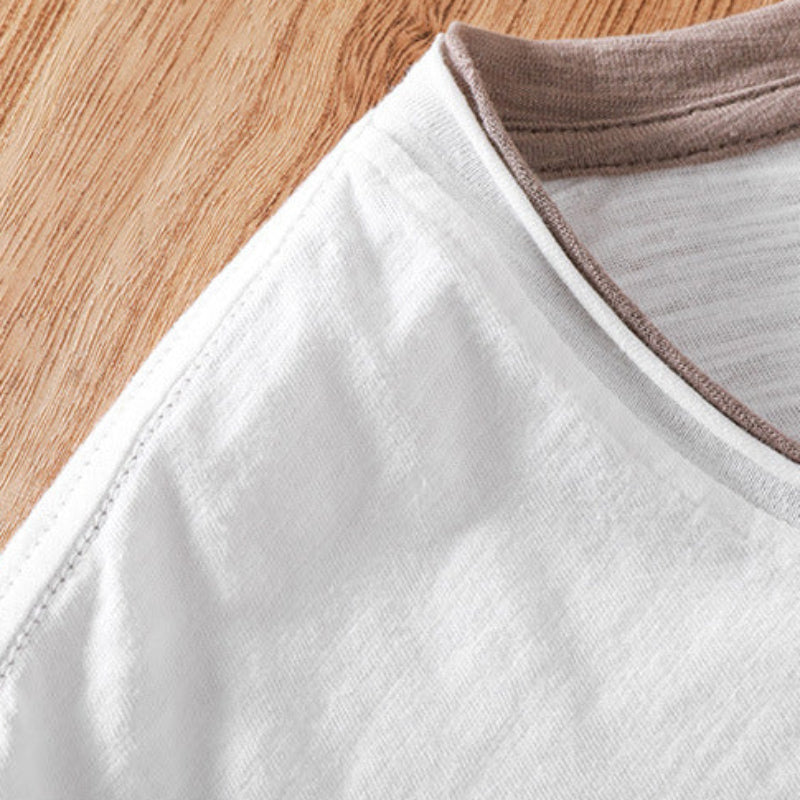 HENSON V-Neck Shirt with Broken-Edge Detail and Breathable Fabric
