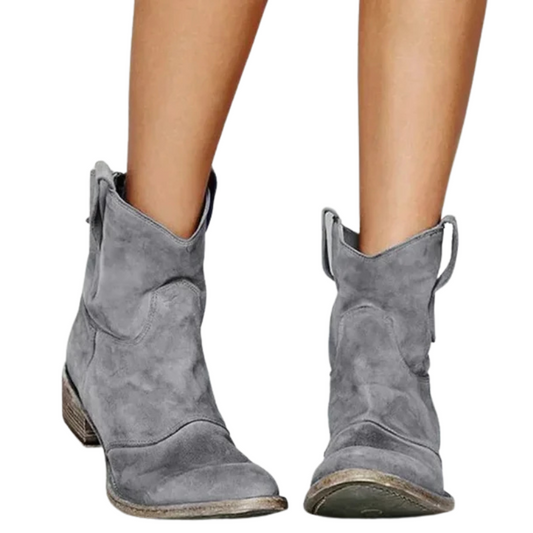 Jane Vintage Women's Cowboy Ankle Boots – Comfortable Low Heel PU Leather Slip-On
